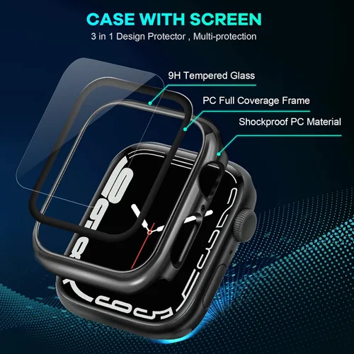 Vista 2 de ORIbox Funda rígida de policarbonato con protector de pantalla de vidrio templado compatible con Apple Watch Series 6, Apple Watch Series 5, Apple
