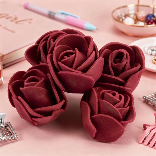 Vista 3 de IFAMIO 100 piezas de rosas artificiales de espuma color burdeos, mini flores falsas, cabezas de rosas artificiales artificiales para ramos