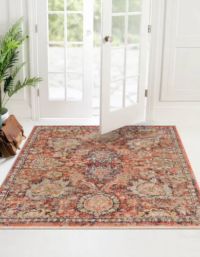 Vista 17 de Unique Loom Lola Collection - Alfombra clásica (2 pies x 3 pies 1 pulgada, rectangular, rojo ladrillo/beige)