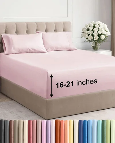 Vista 41 de Juego de sábanas tamaño Queen con bolsillos extra profundos, sábanas transpirables y refrescantes de 4 piezas, ropa de cama de lujo para hotel