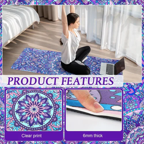 Vista 3 de Tinideya 3 Pcs Yoga Mat Yoga Block 6 MM Thick Yogas Mat Non Slip with Carrying Strap Travel Mats for Exercise, Fitness, Pilates, Floor Workouts