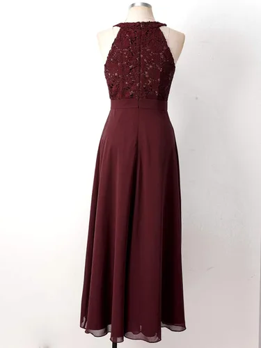 Vista 4 de Renvena - Vestido de gasa para dama de honor con encaje floral y largo de baile