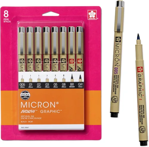 Vista 10 de Sakura Pigma Micron - Bolígrafos de punta fina - Tinta negra archivística - Bolígrafos para escritura, dibujo o diario - Tamaños de punta surtidos