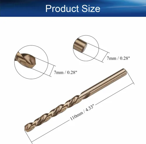 Vista 2 de Auniwaig Broca helicoidal de cobalto de vástago recto HSS de 0.276 in, longitud de broca, vástago recto completamente molido – 5% cobalto grado M35