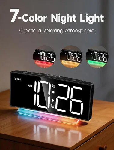Vista 3 de Cadmos Reloj Despertador Extra Fuerte para Personas de Sueño Pesado Adultos, Adolescentes, Niños, Reloj Arcoíris para Dormitorios, Pequeño Reloj