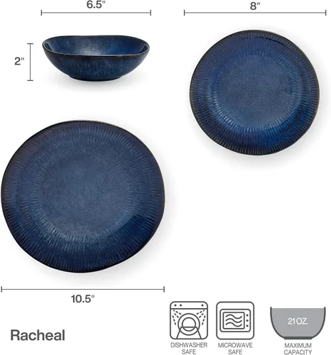 Vista 4 de Pfaltzgraff Racheal - Juego de vajilla de 12 piezas, servicio para 4, color azul