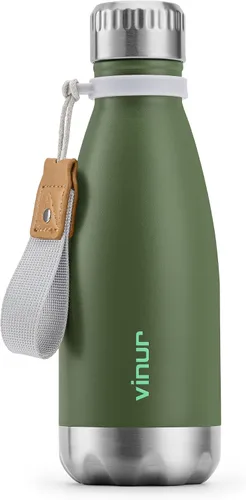 Vista 13 de VINUR Botella de agua para niños, 9 onzas, acero inoxidable, doble pared, aislada al vacío, botella de agua para la escuela, frasco en forma de cola