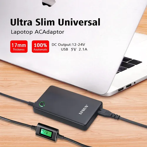 Vista 6 de Cargador universal para portátil con pantalla LCD de 90 W, adaptador de CA delgado cable de fuente de alimentación con puerto USB 5V2.1A