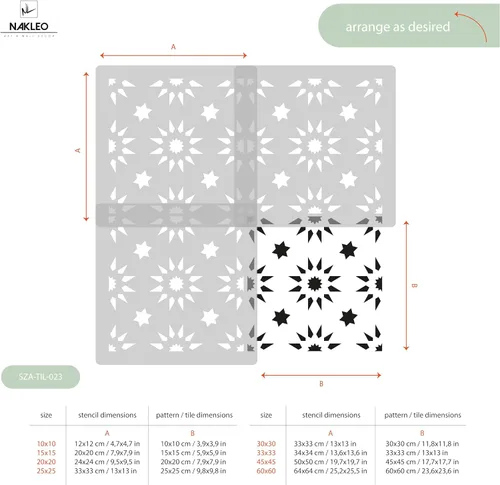 Vista 4 de NAKLEO Aldeia - Plantilla de plástico reutilizable para azulejos, 3.9 x 3.9 pulgadas, triángulo de estrella repetitivo, geométrico marroquí, bloque