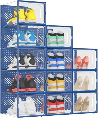 Vista 11 de eWonLife Cajas de zapatos grandes con puerta magnética, paquete de 12 organizadores apilables de almacenamiento de zapatos para armario, contenedor