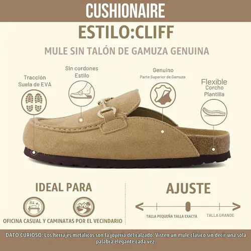 Vista 4 de CUSHIONAIRE Zuecos de gamuza Cliff para mujer Arena