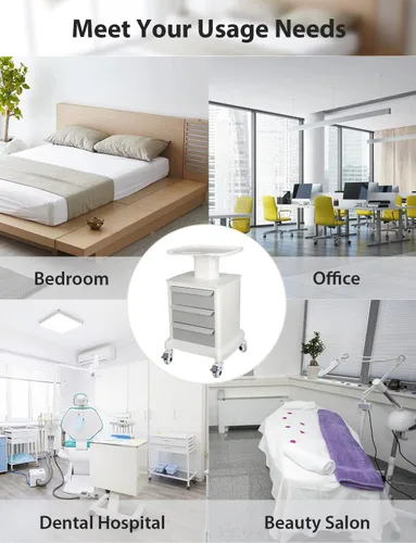 Vista 8 de Carrito móvil para escáner portátil de imágenes por ultrasonido, carrito de almacenamiento de belleza, 110 libras, carga con 3 cajones, 4 ruedas