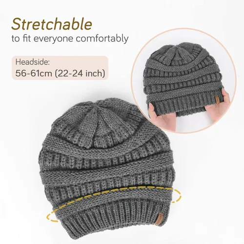 Vista 19 de FURTALK Gorro de invierno para mujer, con forro de satén, tejido trenzado, grueso, holgado, gorro cálido