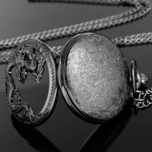Vista 5 de Alwesam Engraved Pattern Design Quartz Pocket Watch RomanArabic Numerals for Birthdays Xmas Best Gifts