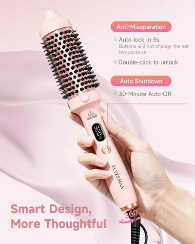 Vista 7 de Cepillo térmico redondo térmico de 1.5 pulgadas para cabello largo y seco, alisador con 3 ajustes de temperatura, cepillos de soplado para rizar