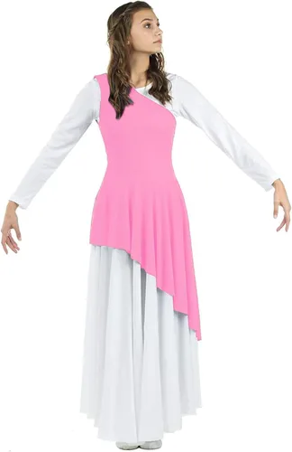 Vista 18 de Danzcue - Túnica de baile de alabanza asimétrica para mujer, (el vestido blanco no está incluido)