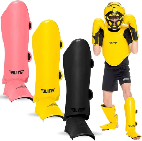 Vista 7 de Elite Sports Muay Thai MMA Kickboxing Espinilleras para niños y niñas de 4 a 14 años, protectores de espinillas con protección para el empeine