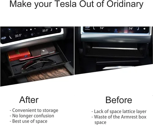 Vista 2 de Moonlinks Caja de cajón de consola central para Tesla Model S/Model X, caja de almacenamiento de cajón de consola central personalizada para Tesla