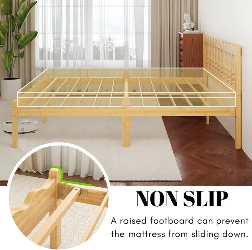 Vista 4 de Marco de cama matrimonial de bambú con cabecero, plataforma de madera maciza de 12 pulgadas, marcos de cama tamaño matrimonial con listones