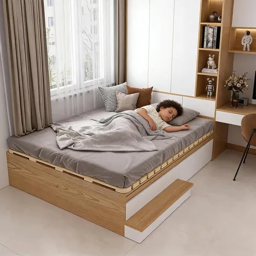 Vista 4 de Base de cama japonesa plegable con listones para piso, plataforma de piso de madera, tatami para invitados