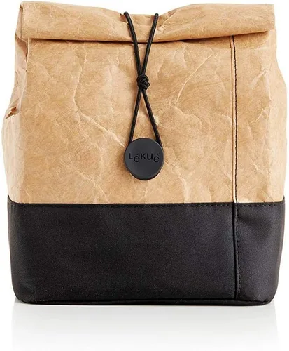 Vista 6 de Lékué - Bolsa de almuerzo para llevar de papel kraft Marrón 1 galón Portabicicletas grande reutilizable con espacio para botella y más