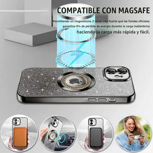 Vista 4 de Misscase Funda magnética con purpurina para iPhone 11 compatible con MagSafe, protección completa, delgada, a prueba de golpes, antiarañazos