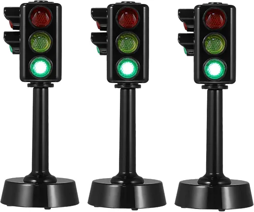 Vista 2 de Kisangel Semáforo, 3 piezas, simulación, señales de tráfico para niños, juego de letreros de calle para niños, decoración de fiesta temática
