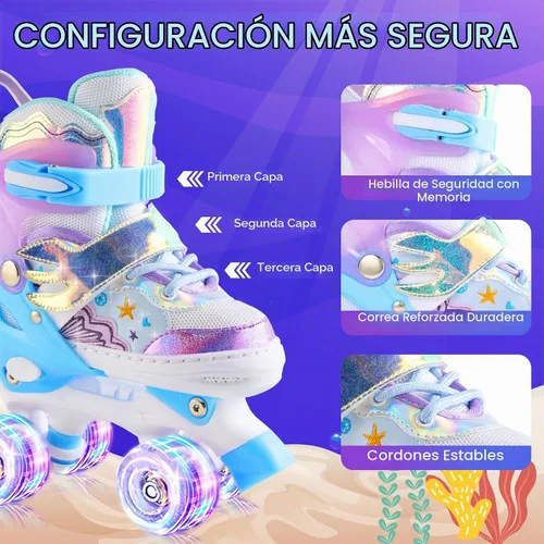 Vista 5 de Kids Roller Skates with 6 Protection Pads, Adjustable Size Girl Roller Skates for Kids Beginner, Toddlers Roller Skate with 8 Light Up