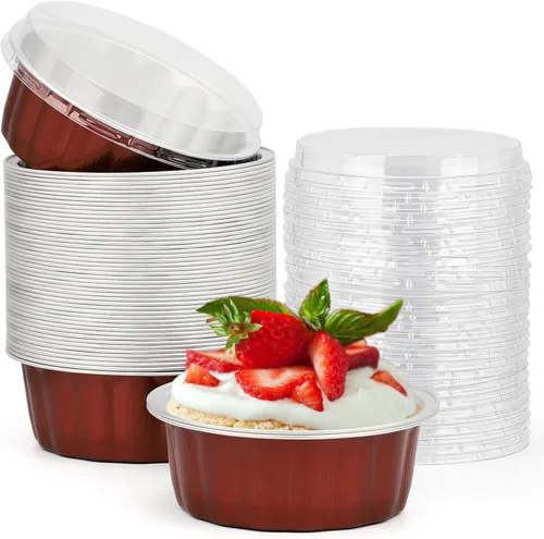 Vista 67 de Beasea Disposable Ramekins with Lids, 50 Pack 8oz 235ml Aluminum Foil Baking Cups with Lids, Aluminum Creme Brulee Ramekins Muffin Cupcake Pudding