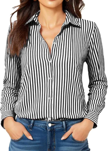 Vista 25 de Camisas sin planchado y sin arrugas para mujer, con botones, de manga larga, de seda de morera, blusas casuales para el trabajo