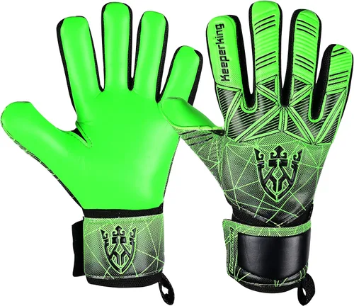 Vista 10 de Keeperking - Guantes de portero de fútbol para niños, jóvenes y adultos, palmas de agarre fuerte de látex con espinas removibles para la protección