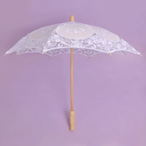 Vista 4 de Sombrilla bordada de encaje para novia, boda, baile de fiesta, con mango de madera, decoración de paraguas para mujeres y niñas