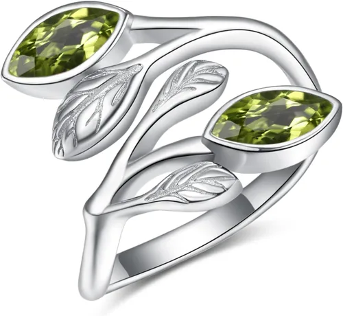 Vista 16 de Anillos de hoja para mujer 925 Anillos de plata de ley con piedra de nacimiento de hoja Anillos abiertos ajustables Anillos de promesa Anillos