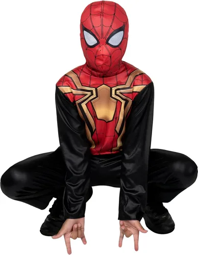 Vista 4 de Marvel Integrated Spider-Man - Disfraz oficial de Halloween para jóvenes, overol impreso de alta calidad con máscara de tela