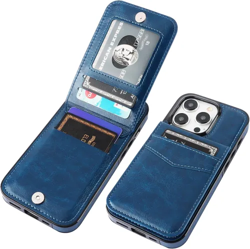 Vista 18 de KIHUWEY Compatible con iPhone 15 Pro Funda Cartera con Soporte para Tarjetas de Crédito, Tapa de Cuero Premium con Cierre Magnético y Soporte, Funda
