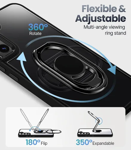 Vista 3 de Shields Up Funda para Samsung Galaxy S22 con soporte, Galaxy S22 transparente con soporte de doble anillo [ajustable y plegable] Funda protectora a