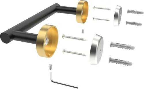 Vista 5 de RARXTR Soporte de papel higiénico negro y dorado SUS304 de acero inoxidable con doble poste pivotante, soporte de papel higiénico montado