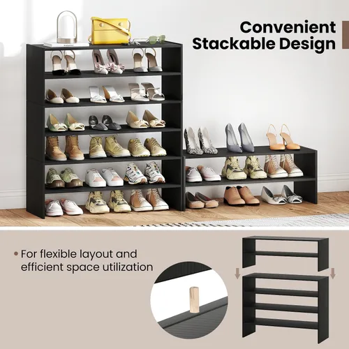 Vista 5 de Giantex zapatero vertical 3 en 1, organizador de almacenamiento de zapatos de 6 niveles de pie con diseño apilable para 18 pares, estante de zapatos