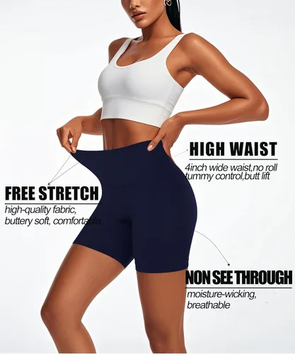 Vista 13 de Pantalones cortos de ciclismo de cintura alta para mujer, 5 pulgadas, control de abdomen, atléticos, correr, gimnasio, yoga, pantalones cortos
