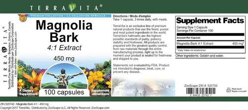 Vista 3 de Corteza de Magnolia 4:1-450 mg (100 Cápsulas, ZIN: 520742)