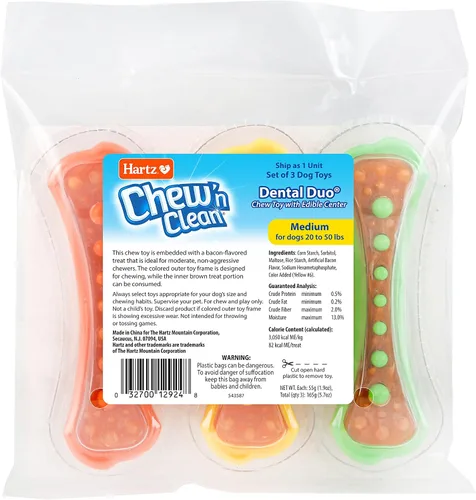 Vista 9 de Hartz Chew 'n Clean Dental Duo Juguete masticable y para masticar para perros, color varía, mediano, paquete de 3