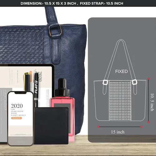 Vista 7 de Bolso de hombro de cuero genuino para mujer, con asa superior, para viaje, bolso vintage de diseñador para mujer, Azul desteñido, Vintage