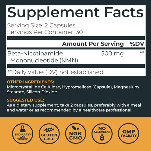 Vista 2 de Left Coast Performance Suplemento NMN de 500 mg para apoyo NAD+ – Mononucleótido de nicotinamida para un envejecimiento saludable, energía celular
