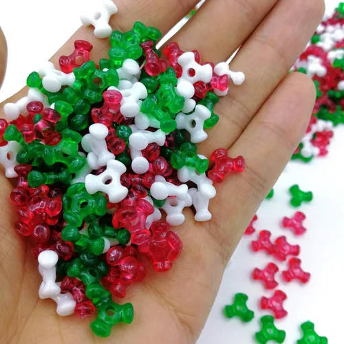 Vista 3 de Amaney - 1000 cuentas de tres cuentas de Navidad con cuentas de bastón de caramelo, verde, rojo y blanco, cuentas para adornos navideños