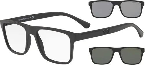 Vista 11 de Emporio Armani Mens EA4115 Rectangular Eyewear Frames With Two Interchangeable Sun Clip-ons Habana mate/transparente/marrón claro/gris oscuro