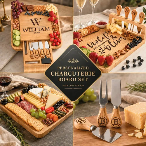 Vista 2 de Juego de tablas para embutidos personalizadas, tabla de queso grande personalizada, tabla para embutidos para boda, aniversario, cumpleaños