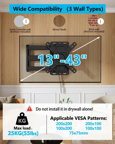 Vista 4 de FORGING MOUNT Soporte de pared vertical para TV RV con cerradura con horizontal a vertical para televisores y monitores de 13 a 43 pulgadas, soporte