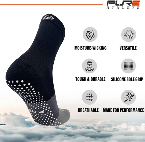Vista 5 de Pure Athlete Grip Socks Soccer - Calcetines antideslizantes para hombre, color negro 3 pares - negro-gris