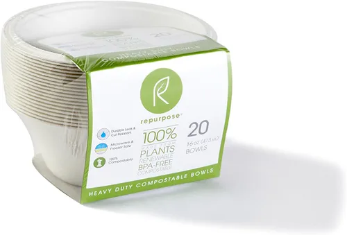 Vista 4 de Cuencos reutilizables 100% compostables Tazones de sopa desechables de bagazo a base de plantas 16 onzas 240 cuencos ecológicos