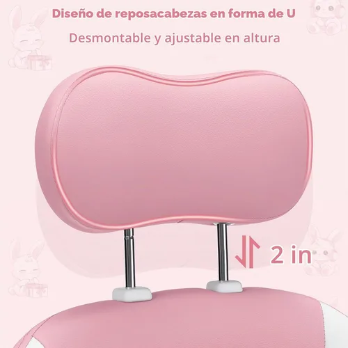 Vista 6 de Silla de juegos rosa para niñas y niños, sillas de computadora de masaje con lindo conejito Cute Silla Gamer 135° Reclining Game Cahir with